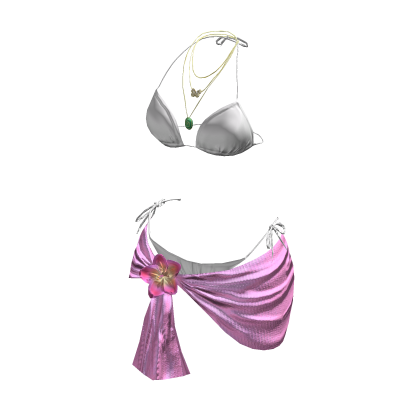 y2k Flower Bikini Wrap w Necklace (White/Pink) thumbnail
