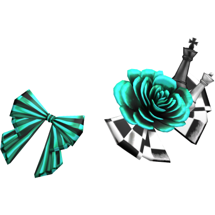 Checkered Chess Bow Headpiece w Rose in Teal Roblox item
