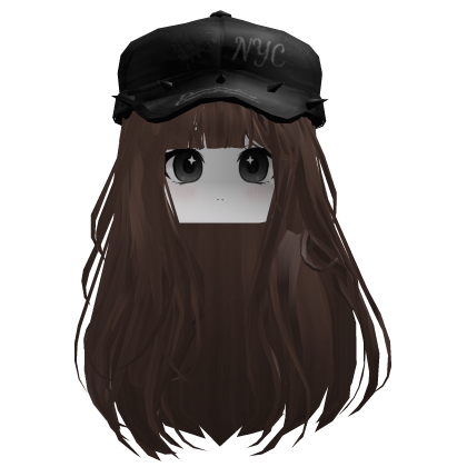 Brown Straight Hair w/ Y2K Cap & Cute Girl Face Roblox item
