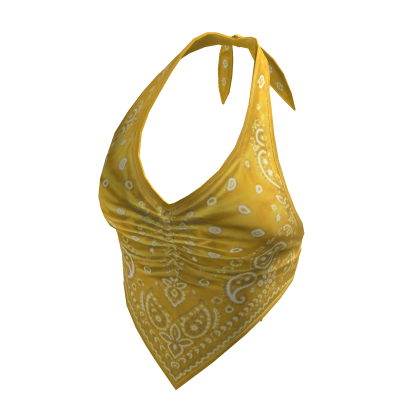 Paisley Halter Top with Pointed Hem (Yellow)
