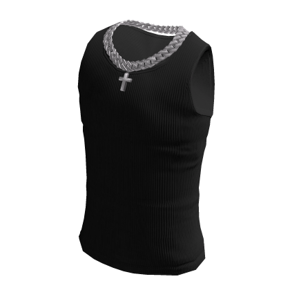 Black Tank Top w Iced Out Cross Chain