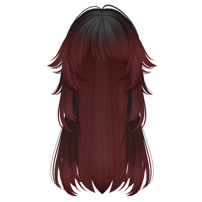 long fluffy anime hair with tufts (black to red)