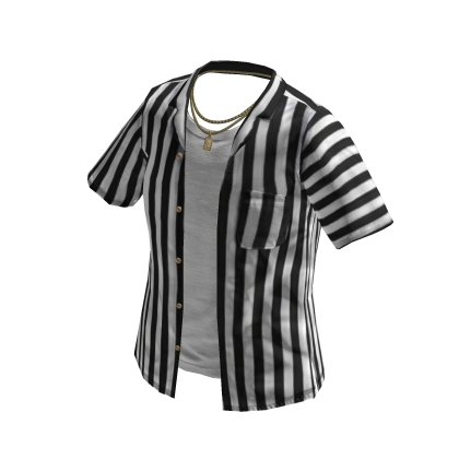 Black Striped Unbuttoned Shirt w/ Gold Chains 