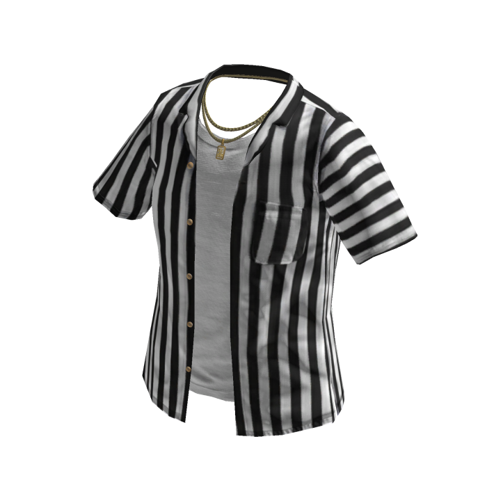 Black Striped Unbuttoned Shirt w/ Gold Chains 