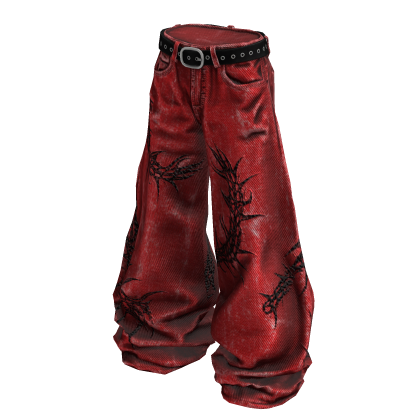 Red Gothic Centipede Distressed Denim