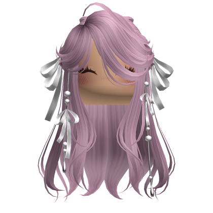 Kawaii Bow Wavy Hair w/ Ribbons + Chibi Face Roblox item