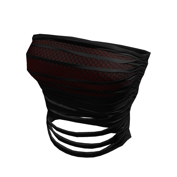 Black Red Fishnet Ripped Cropped Tube Top