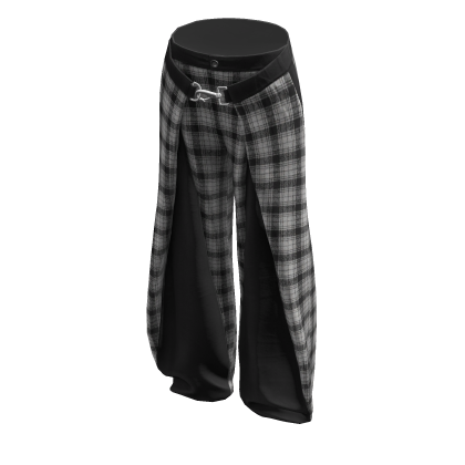Y2K Baggy Pleated Layered Pants Black White Tartan thumbnail