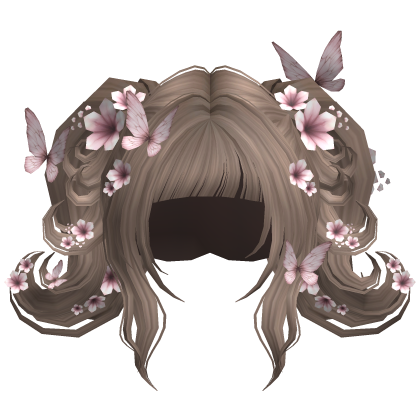 Cute Curly Pigtails w/ Sakura Flowers (Milktea) Roblox item