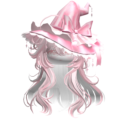 Anime Girl Hair w/Witch Hat (Pink&White) Roblox item