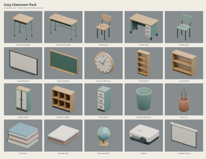 Classroom Furniture Pack | 20 School Assets preview 2