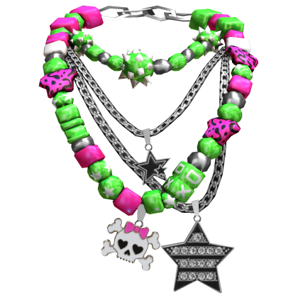 Pink & Green Scene Layered Necklace Skull Charm  
