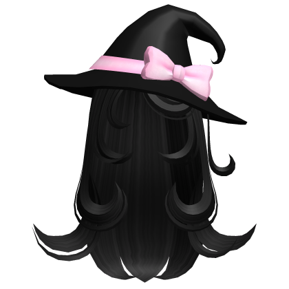 Black Swirly Halloween Witch hair w/ Witch Hat Roblox item