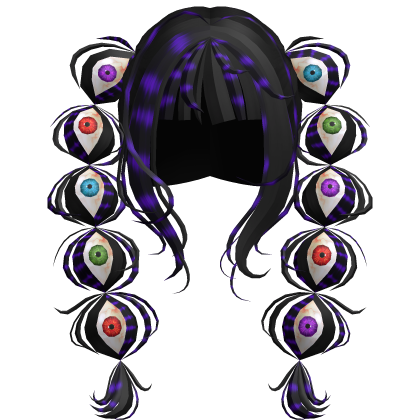 ♡ black n purple scene pigtails w rainbow eyebal