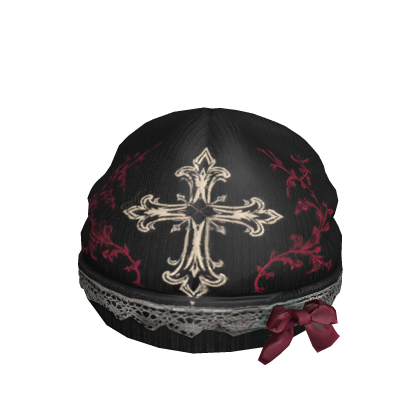 Black red lace cross rose beanie
