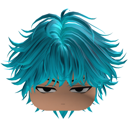 Messy Cyan Y2K Anime Boy Hair with Face Roblox item