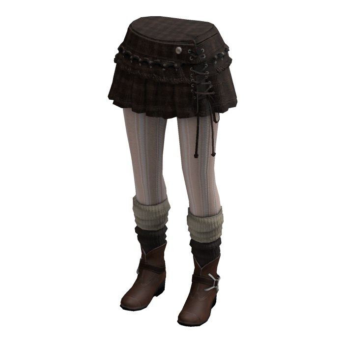 Grunge Plaid Mini Skirt w/ Tights & Boots (Brown)