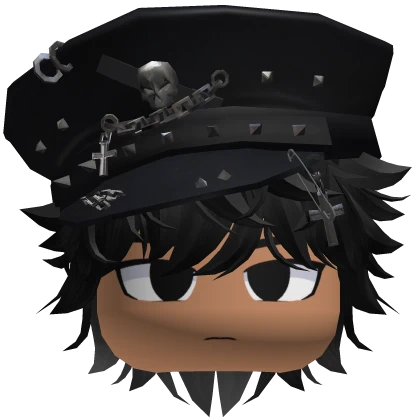 Black Messy Boy Y2k Captain Hat Face Emo Hair | Roblox Item