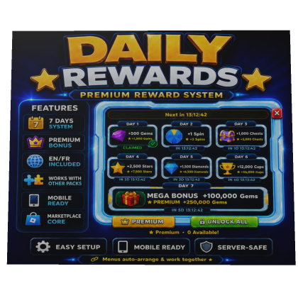 Daily Reward System – 7 Days | Premium