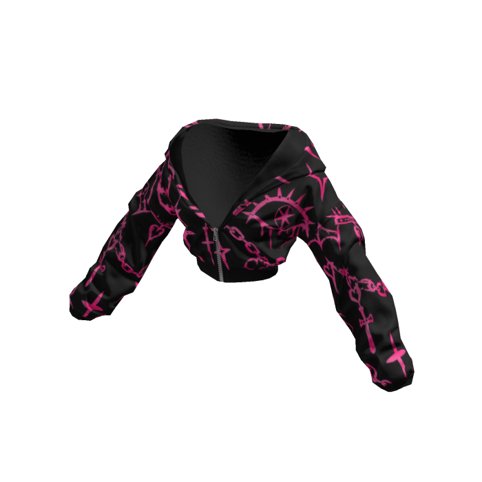 Black Cropped Pink Graffiti Y2K Zip Up Hoodie