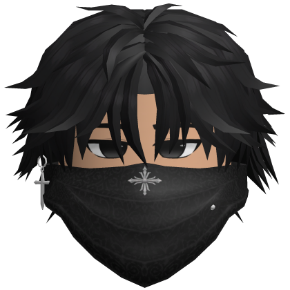 Black Messy Emo Boy Hair Cross Earring Face Mask