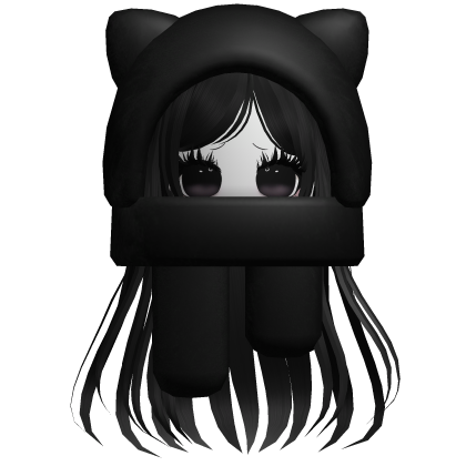 ♡ moe hair w oversized kitty hood black