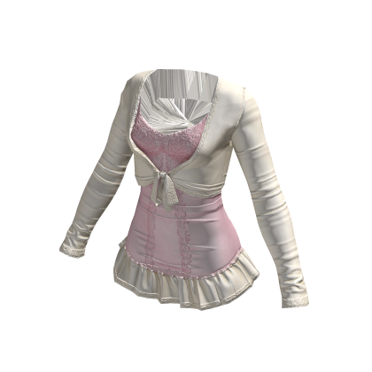 Y2K ruffled lace dress in pink w. beige outfit thumbnail