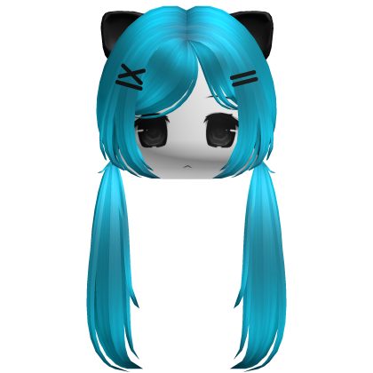 ♡ long cat anime cyan pigtails moe face 