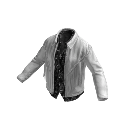 White Layered Tassel Leather Jacket