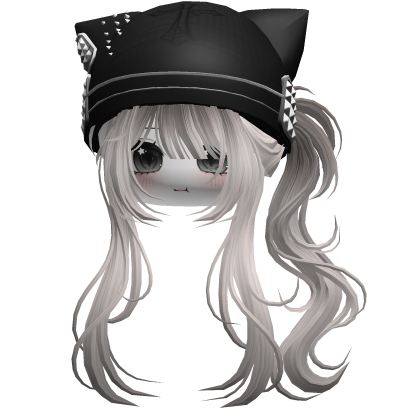 Messy Ponytail W/ Punk Kitty Cap Silver Roblox item