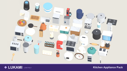 Low Poly Kitchen Appliance Pack x55 Cooking Props preview 1