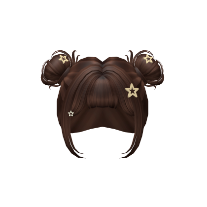 Pigtail Hair Fluffy Bun w/ Stars in Brown Roblox item