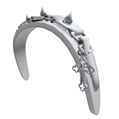 White Goth Jesus Cross Leather Studded Headband Roblox item