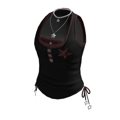 Y2K Ruched Star Tank Top w/ Necklace (Black)