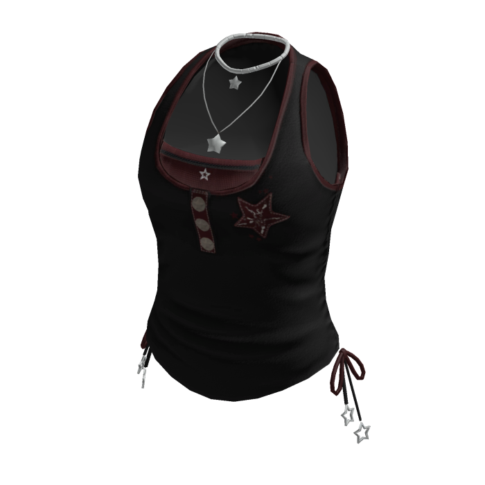 Y2K Ruched Star Tank Top w/ Necklace (Black)
