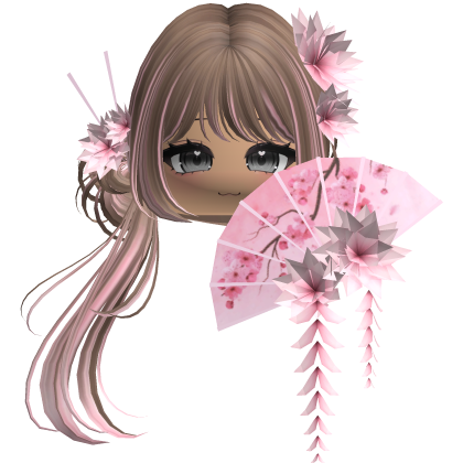 Side Ponytail w/ Cherry Blossoms & Fan