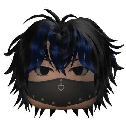 Messy Anime Hair w/ Mask (Black/Blue)