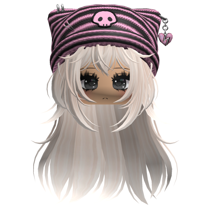 Emo Kawaii Skull Beanie W/ Wolfcut White V5