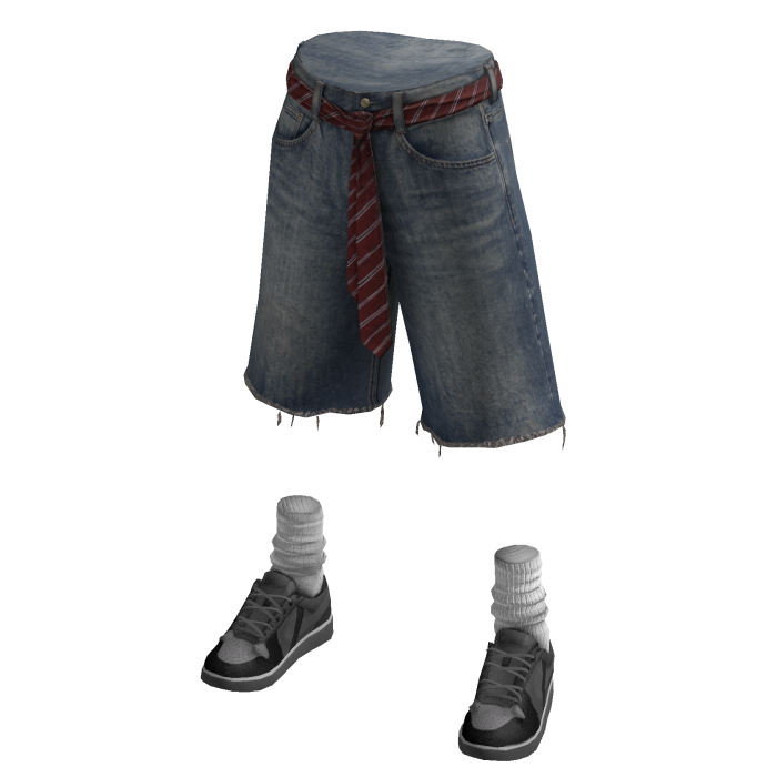 Tie Belt Jorts w/ Black Sneakers (Light Blue)