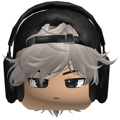 Silver Hair w/ Black Headphones + Cap & Boy Face Roblox item
