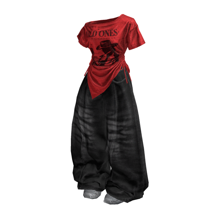 Red Vintage Y2K Baggy Jeans Girl Outfit / 01