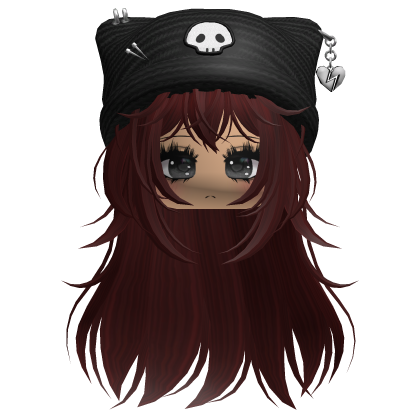 Emo Kawaii Skull Beanie W/ Wolfcut Dark Red