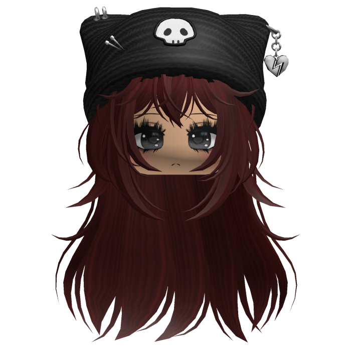 Emo Kawaii Skull Beanie W/ Wolfcut Dark Red