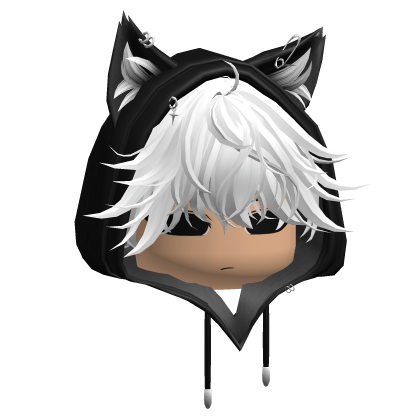 Messy Emo Hair w/ Cute Cat Hood (White) Roblox item