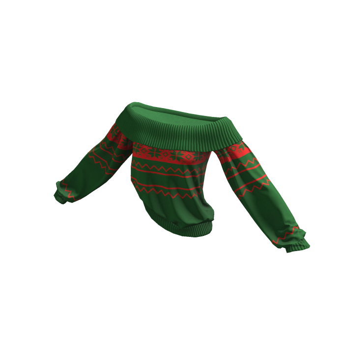 Green Christmas Knitted Off Shoulder Sweater