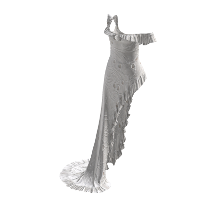 White Eyelet Ruffle One Shoulder Maxi Dress