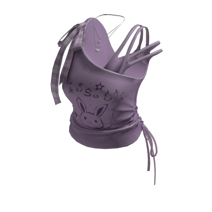 Kawaii Bunny Crop Top w/ Bow & Necklace (Purple)