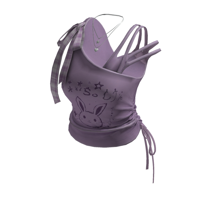 Kawaii Bunny Crop Top w/ Bow & Necklace (Purple)