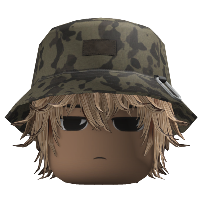 Messy Anime Hair w/ Camo Bucket Hat (Blonde)