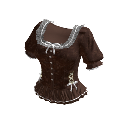 Coquette Lace Trim Button Dress (Brown)